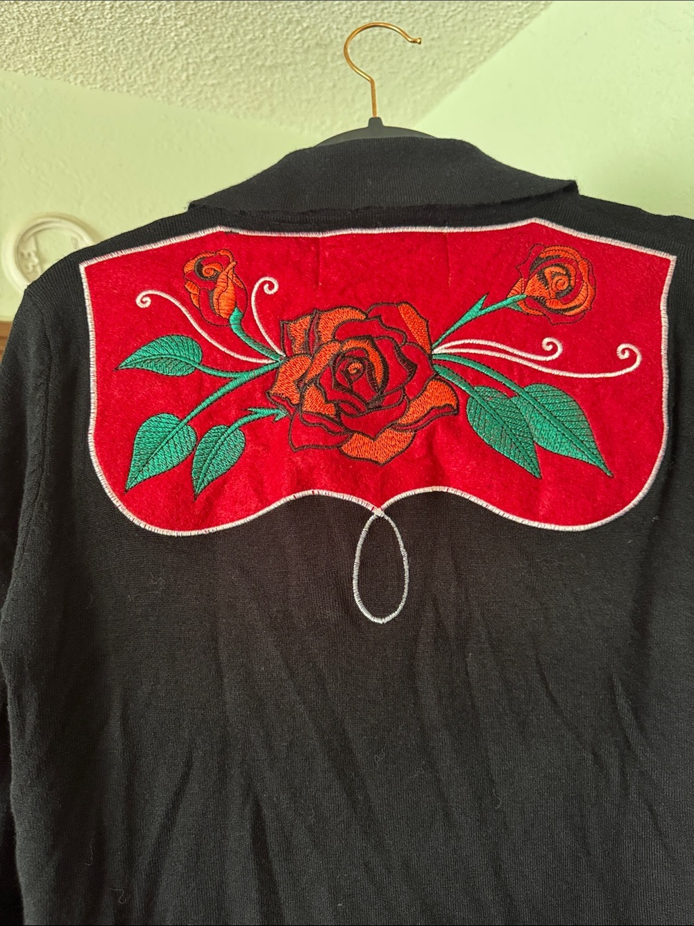 Collectif Black Button-Up Shirt with Red Rose Embroidery - Picture 4 of 5